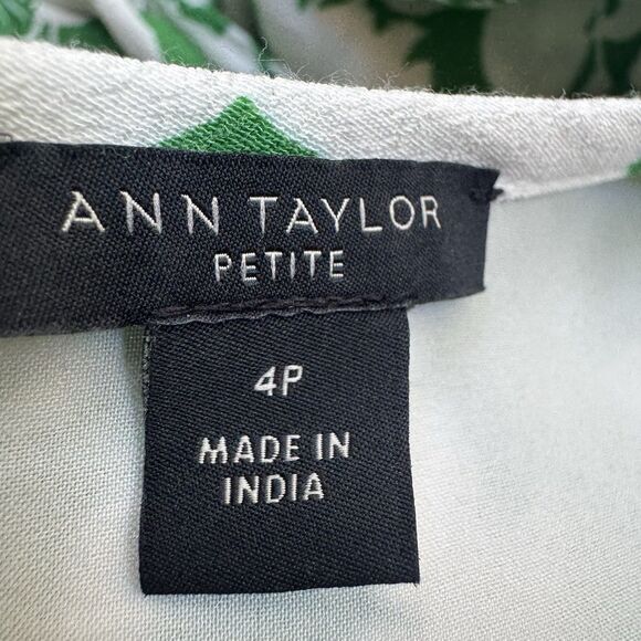 Ann Taylor Sheath Dress Sz 4P Floral Side Tie Green & White 3/4 Sleeves $159 - Picture 9 of 11